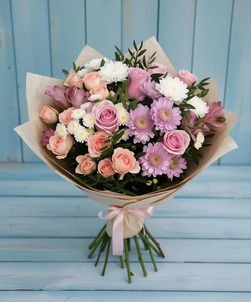 Букет цветов из: Хризантемы, Розы и Альстромерии в Невьянске