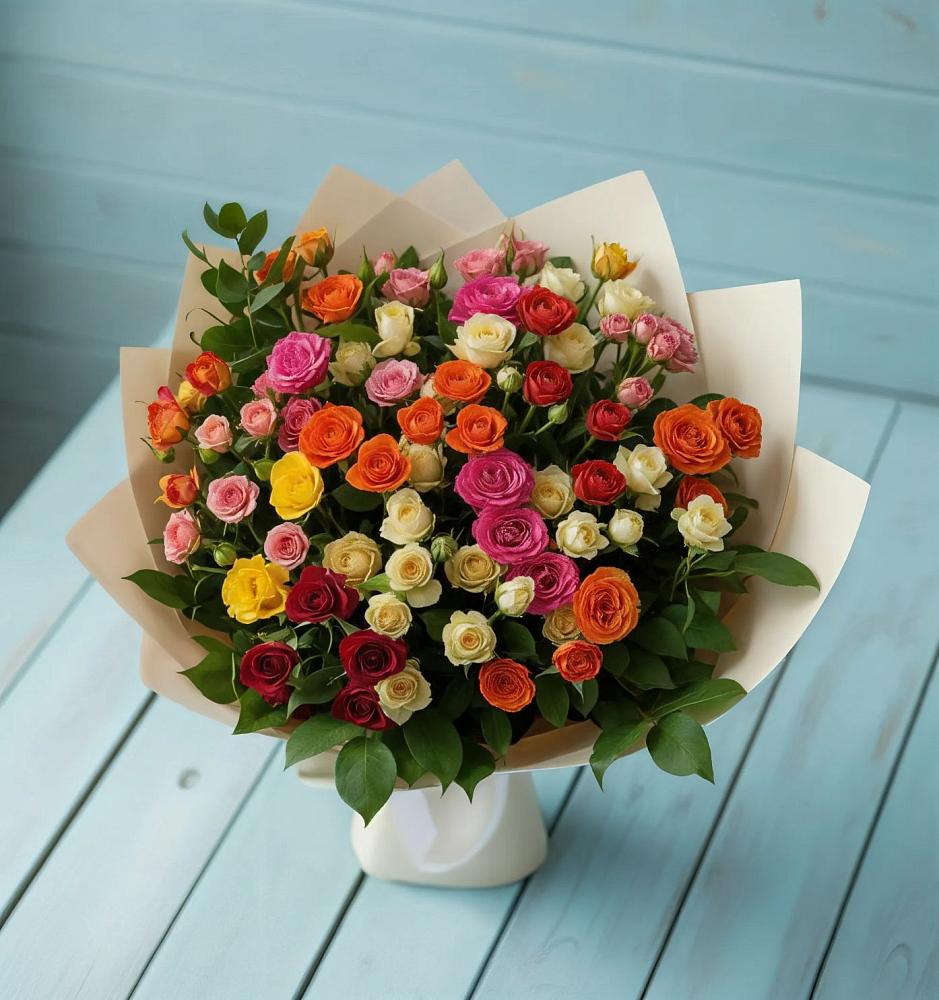 Букет Микс из разноцветных кустовых роз в Невьянске