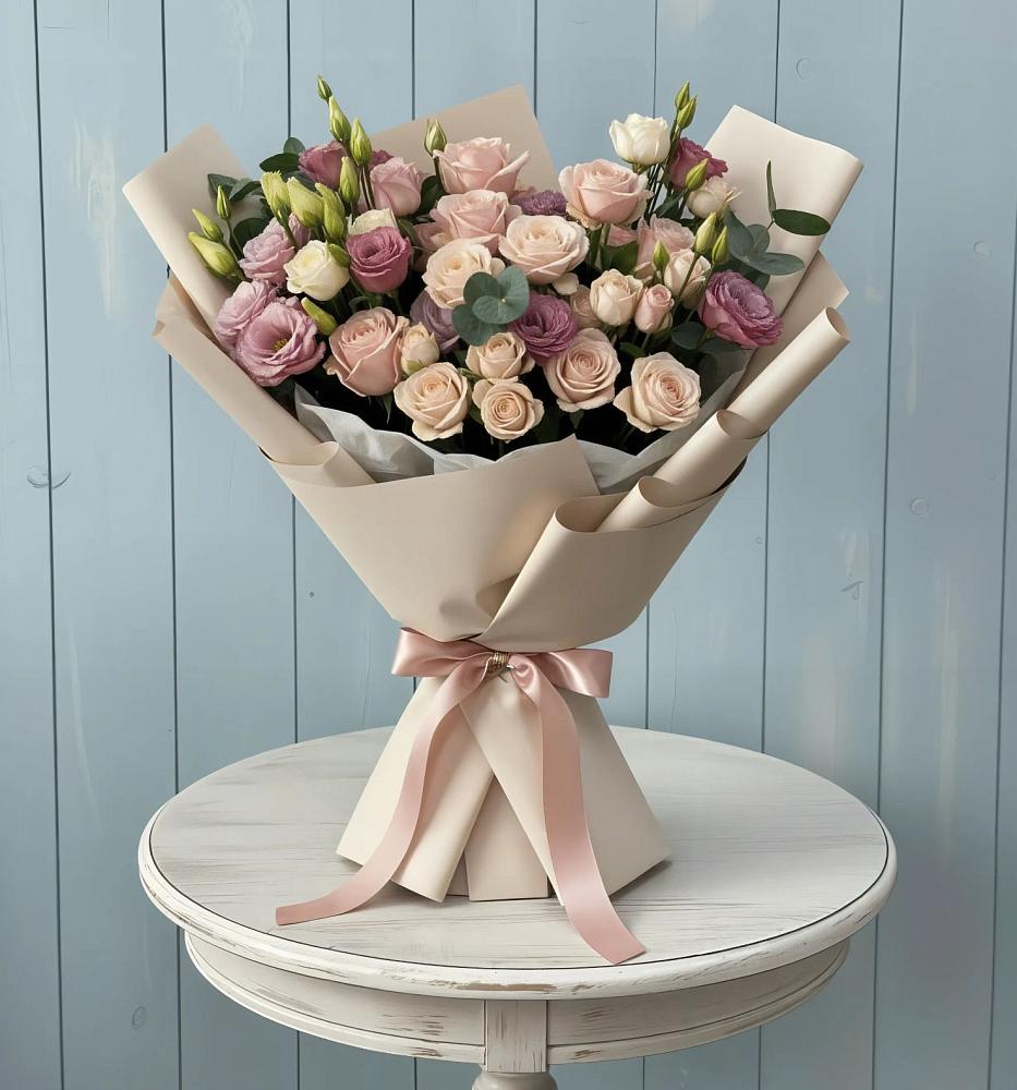 Букет цветов из: Розы и Лизиантусы в Невьянске