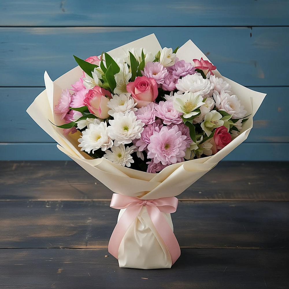 Букет цветов из: Хризантемы, Альстромерии и Розы в Невьянске